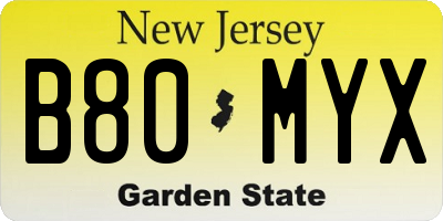 NJ license plate B80MYX