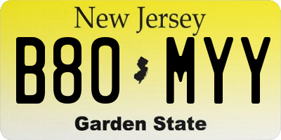 NJ license plate B80MYY