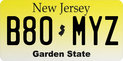 NJ license plate B80MYZ