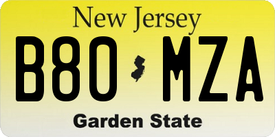 NJ license plate B80MZA