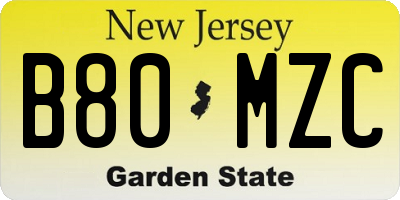 NJ license plate B80MZC