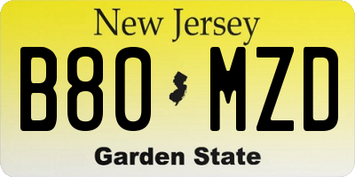 NJ license plate B80MZD