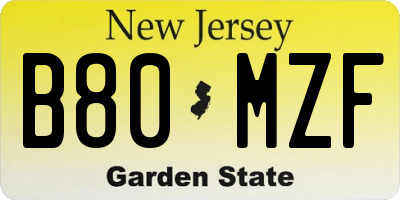 NJ license plate B80MZF