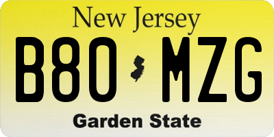 NJ license plate B80MZG
