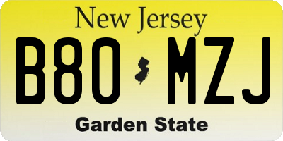 NJ license plate B80MZJ