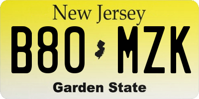 NJ license plate B80MZK