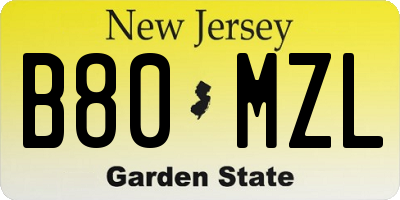 NJ license plate B80MZL