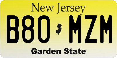 NJ license plate B80MZM
