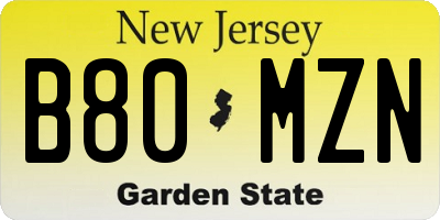 NJ license plate B80MZN