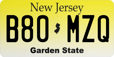 NJ license plate B80MZQ