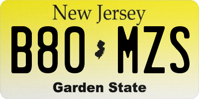 NJ license plate B80MZS