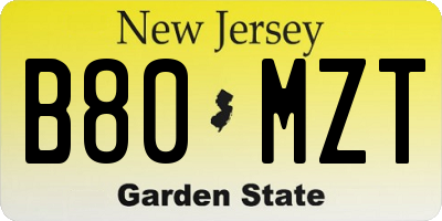 NJ license plate B80MZT