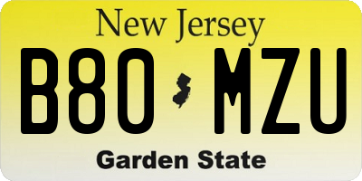 NJ license plate B80MZU