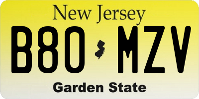 NJ license plate B80MZV