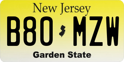 NJ license plate B80MZW