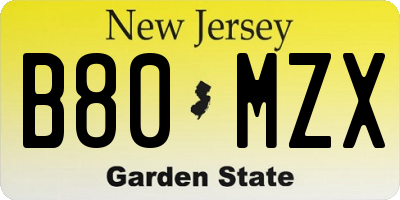 NJ license plate B80MZX