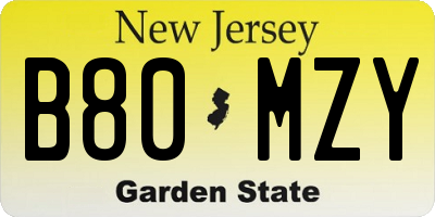 NJ license plate B80MZY