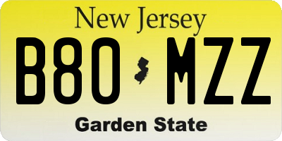 NJ license plate B80MZZ