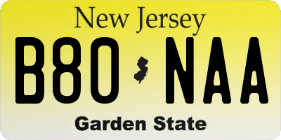 NJ license plate B80NAA