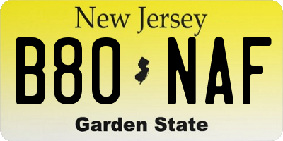 NJ license plate B80NAF