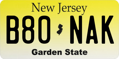 NJ license plate B80NAK