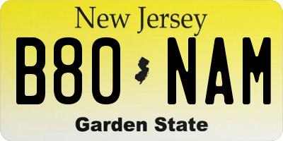 NJ license plate B80NAM