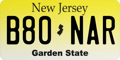 NJ license plate B80NAR