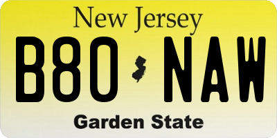 NJ license plate B80NAW