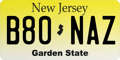 NJ license plate B80NAZ