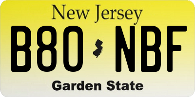 NJ license plate B80NBF