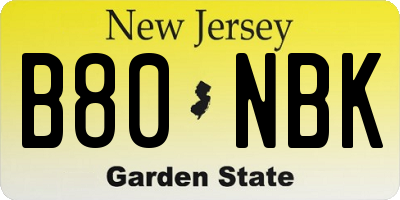 NJ license plate B80NBK