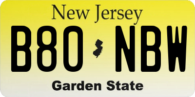 NJ license plate B80NBW