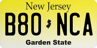 NJ license plate B80NCA