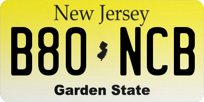 NJ license plate B80NCB