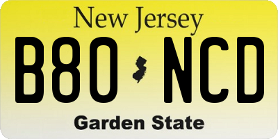 NJ license plate B80NCD