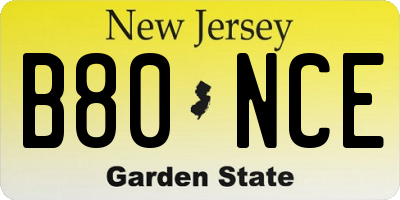 NJ license plate B80NCE