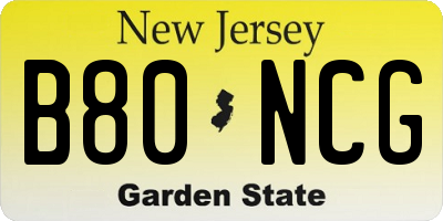 NJ license plate B80NCG
