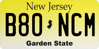 NJ license plate B80NCM