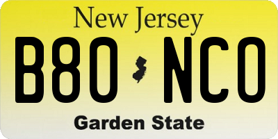 NJ license plate B80NCO