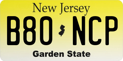 NJ license plate B80NCP