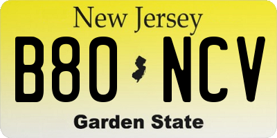 NJ license plate B80NCV