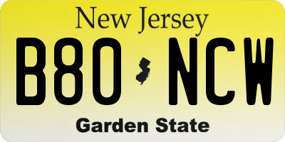 NJ license plate B80NCW