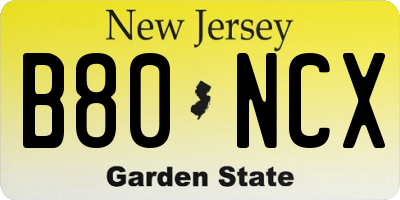 NJ license plate B80NCX