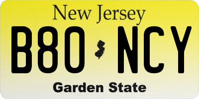 NJ license plate B80NCY