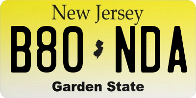 NJ license plate B80NDA