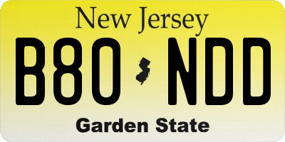 NJ license plate B80NDD