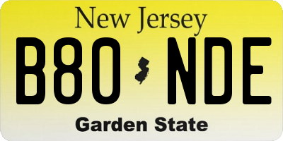 NJ license plate B80NDE
