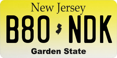 NJ license plate B80NDK