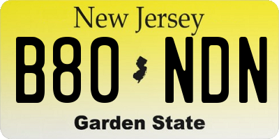 NJ license plate B80NDN