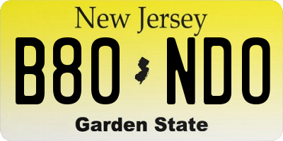 NJ license plate B80NDO